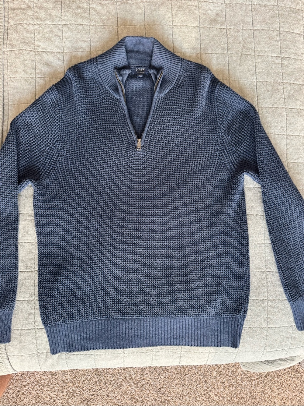 J. Crew Men's Navy Zip-Front Textured Sweater
